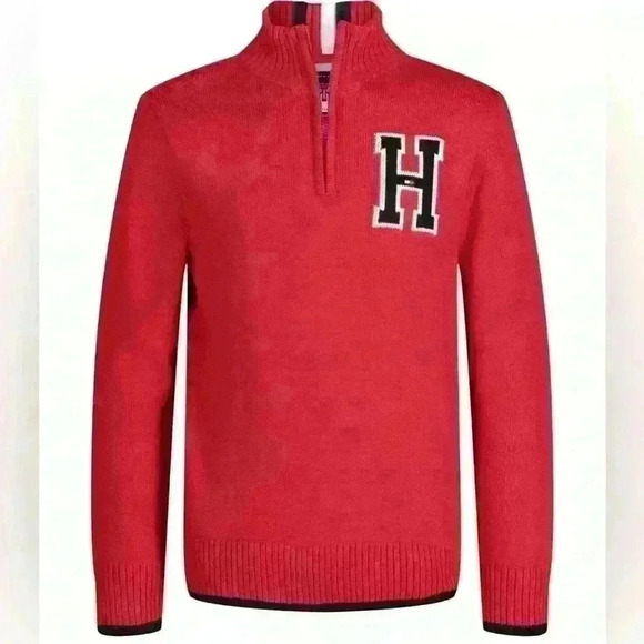 Tommy Hilfiger Boys Solid With Chest Zip Sweater size 6 Red 100 % cotton - Picture 1 of 13